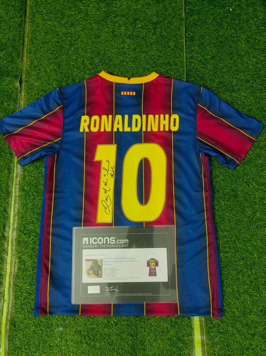 Ronaldinho Barcelona Home fan style Autograph Jersey Icons coa