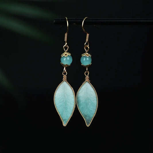 Luxury Dangle Earrings|Cyan Feather