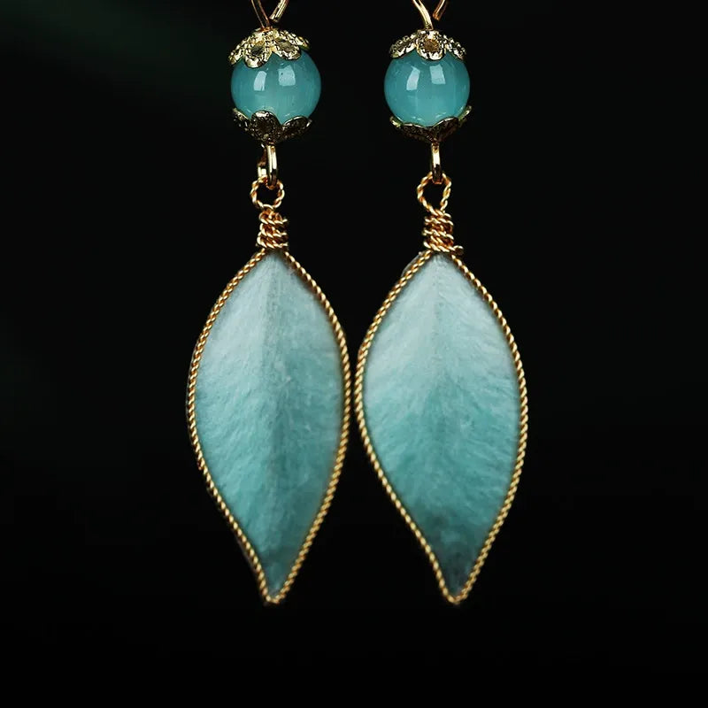 Luxury Dangle Earrings|Cyan Feather