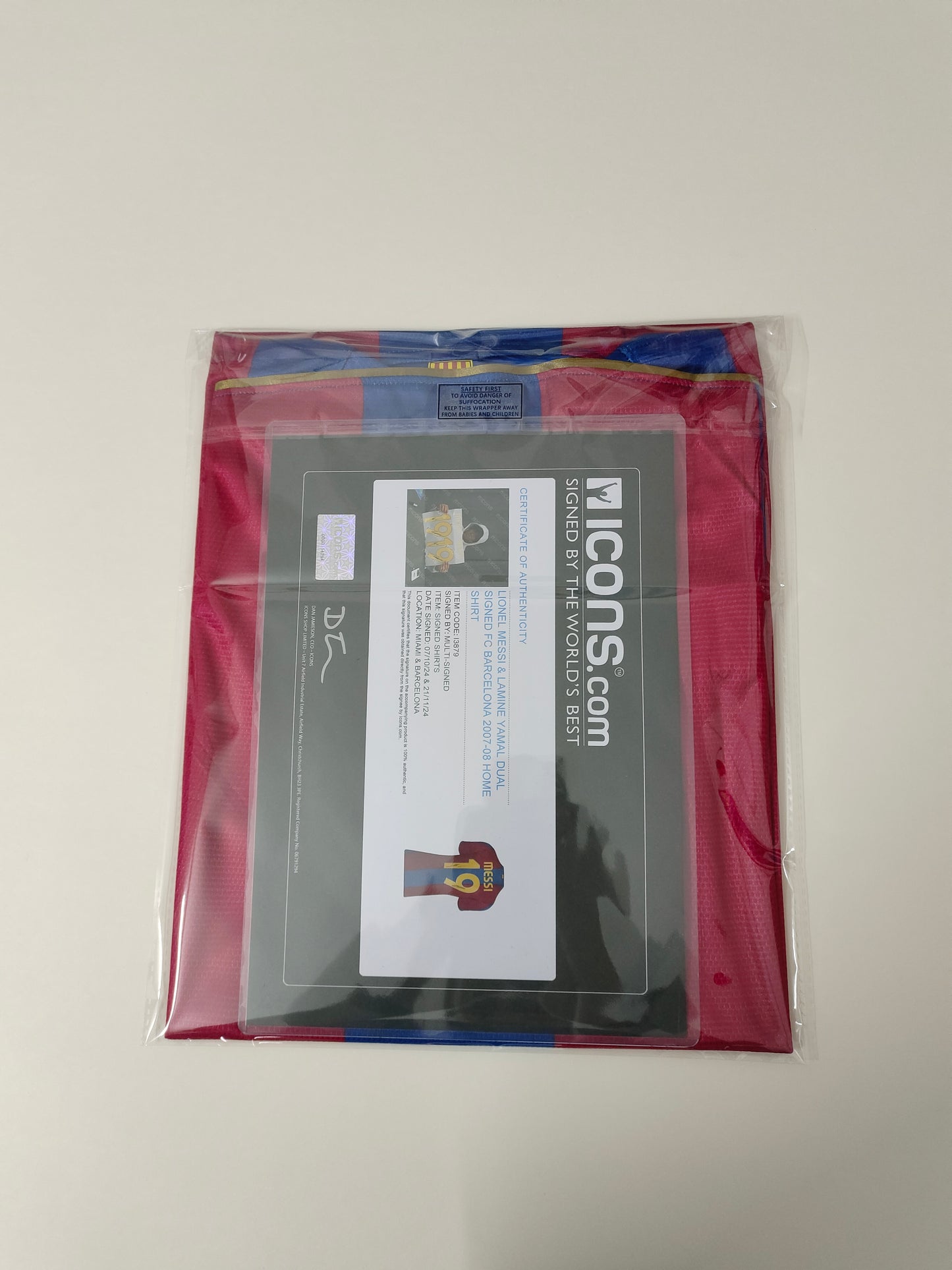 Messi and Yamal Dual Autographs Hand-Signed Jersey ICONS Authenticated