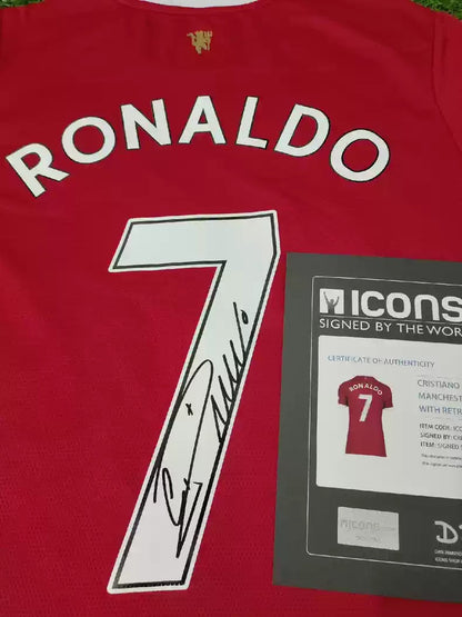 Camisa autografada do Manchester United de Cristiano Ronaldo da temporada 21/22 Icons coa