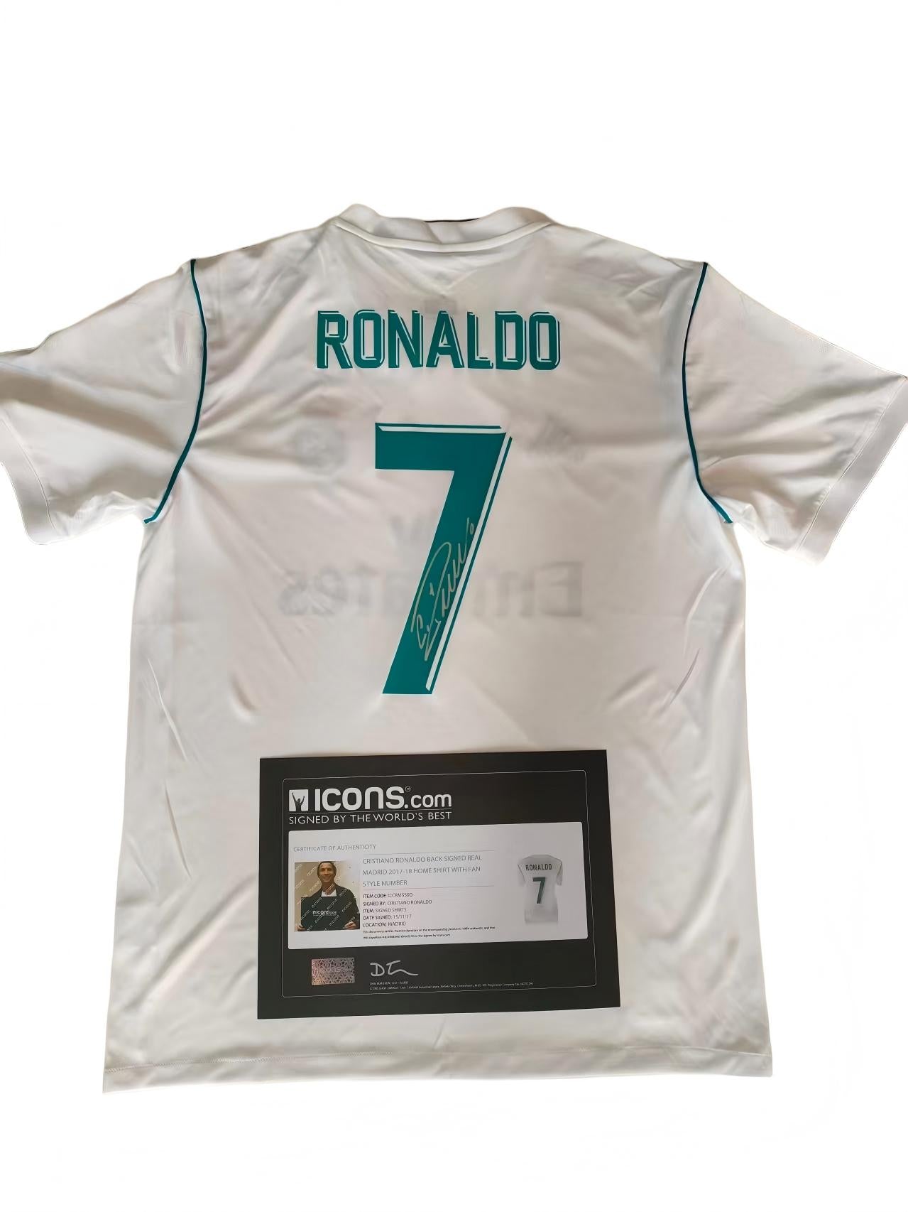 Camiseta autografiada de Cristiano Ronaldo Real Madrid Temporada 17/18 Local icons coa