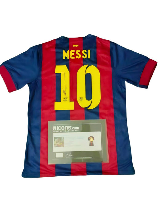 Camisa autografada do Barcelona 14/15 de Messi Icons coa