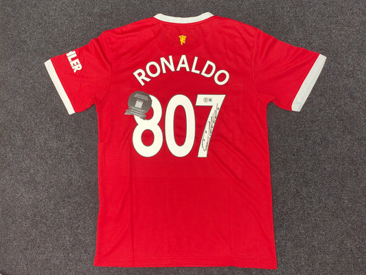 Camisa autografada do Manchester United de Cristiano Ronaldo da temporada 21/22 Icons coa