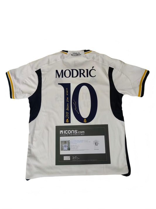Camisa autografada de Luka Modrić Real Madrid Temporada 23/24 Casa Icons coa
