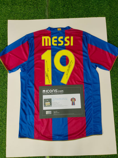 Messi and Yamal Dual Autographs Hand-Signed Jersey ICONS Authenticated