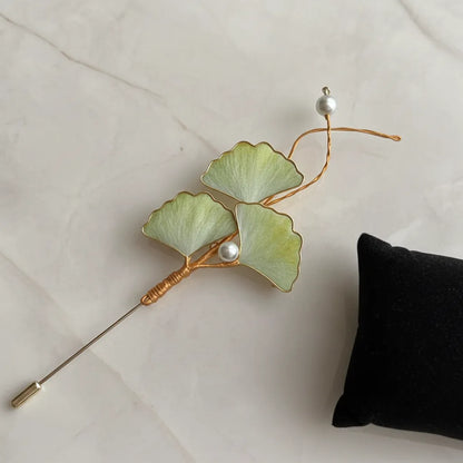 Luxury Brooch/ Green Ginkgo