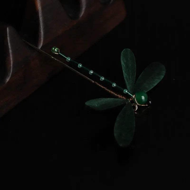 Minimalist Brooch|Emerald Dragonfly
