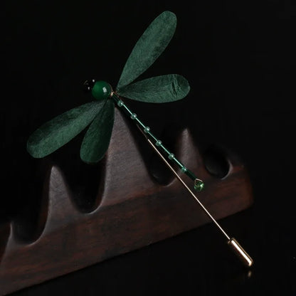 Minimalist Brooch|Emerald Dragonfly