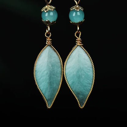 Luxury Dangle Earrings|Cyan Feather