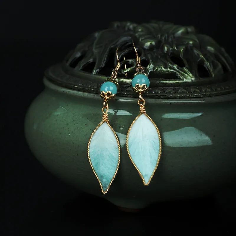 Luxury Dangle Earrings|Cyan Feather