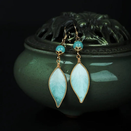 Luxury Dangle Earrings|Cyan Feather