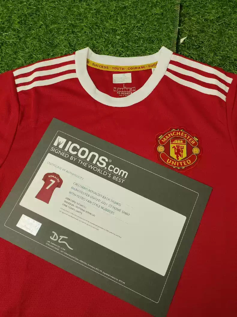 Camisa autografada do Manchester United de Cristiano Ronaldo da temporada 21/22 Icons coa