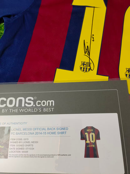 Camiseta autografiada de Messi 14/15 Barcelona icons coa