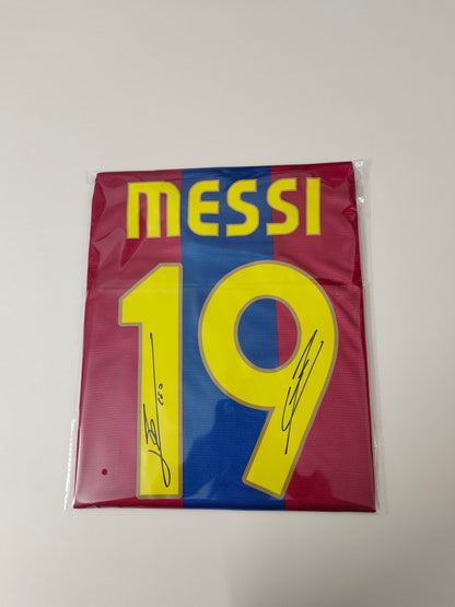 Messi and Yamal Dual Autographs Hand-Signed Jersey ICONS Authenticated