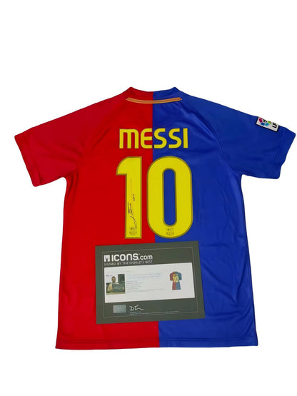 Camisa autografada do Barcelona 08/09 de Messi Icons coa